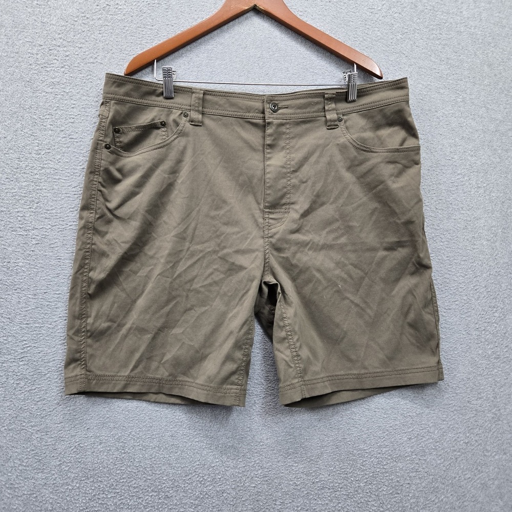 Prana Men Shorts 40 Olive‎ Green Chino Nylon Blend Pockets High Rise 8" Inseam